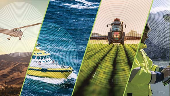 Global and regional correction services depicted, providing centimetre-level accuracy for land, airborne or marine applications.