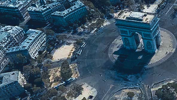 An aerial photograph of the Arc de Triomphe in Paris