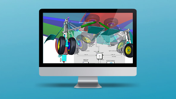 Image of an aircraft wheel base in Easy5 software displayed on a monitor screen