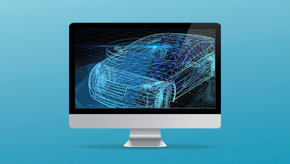 Digital representation of a car for the VTD simulation shown on a monitor