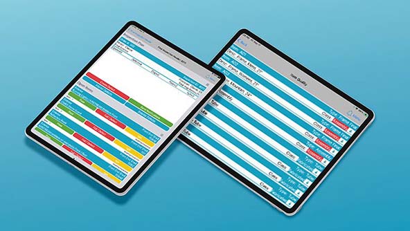 Quality inspection screens displayed on tablet devices