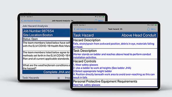 The display of Job Hazard Analysis on tablet screens.