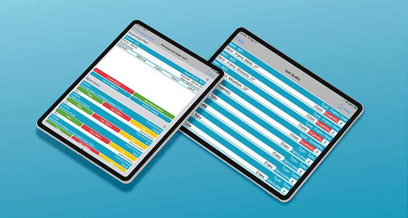 Digital Quality Inspection solution on two mobile tablets highlight the easy-to-use interface.