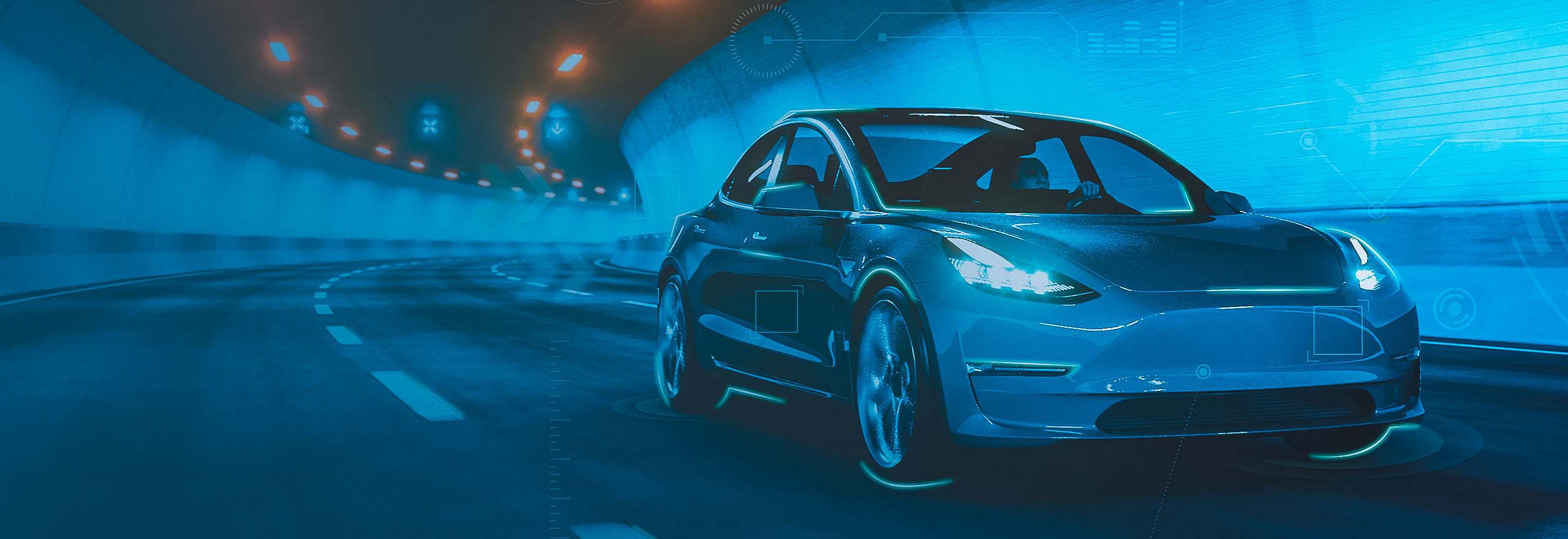 car in tunnel, connected by Hexagon’s solutions