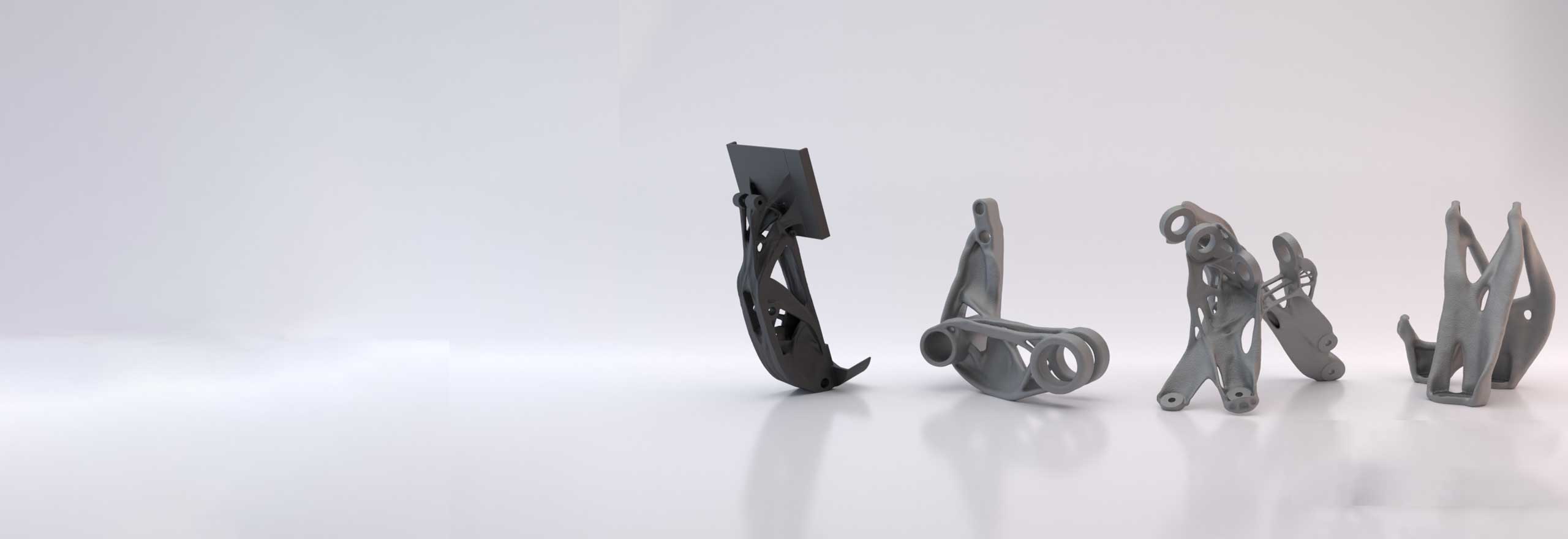 Four uniquely structured 3D printed parts with an organic aesthetic.