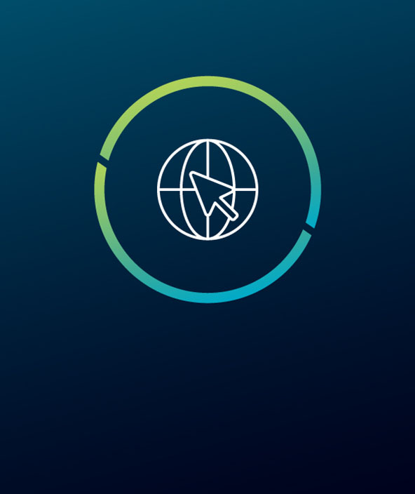 Um ícone da marca Hexagon de um globo e uma seta