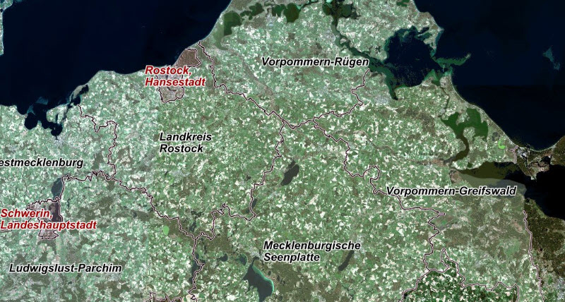 Satellite imagery and map view of northern Germany