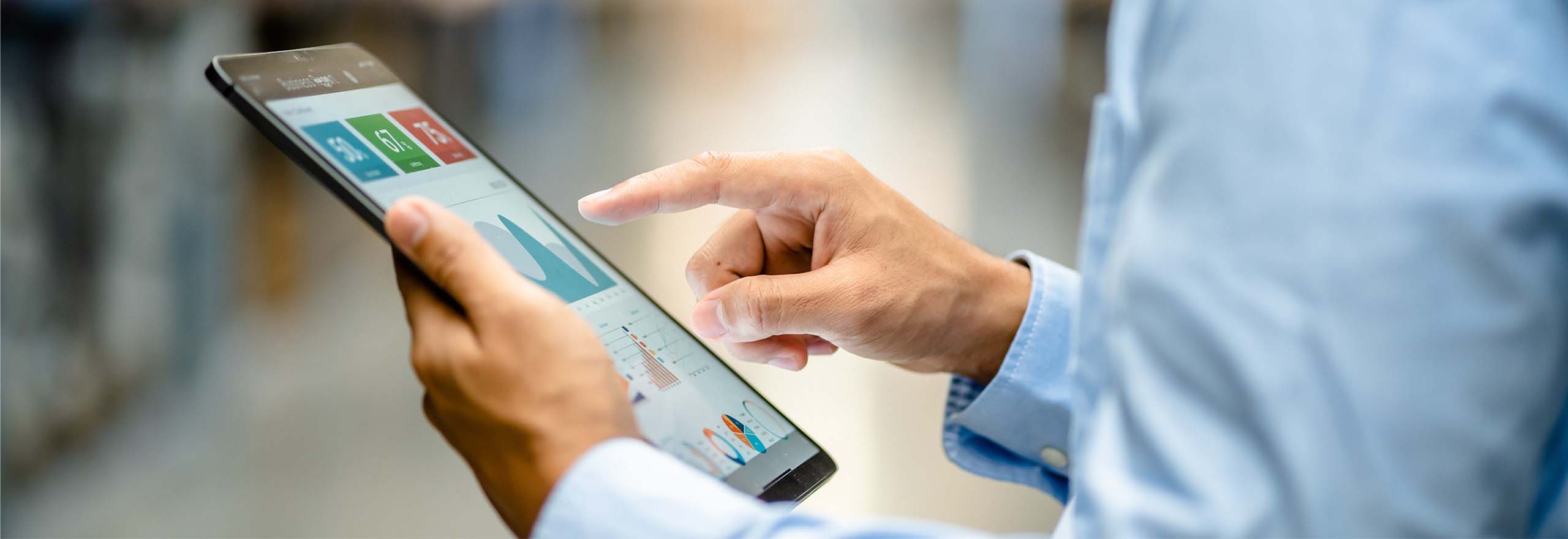 Nexus Connected Worker application shown on an iPad with a person in a blue shirt