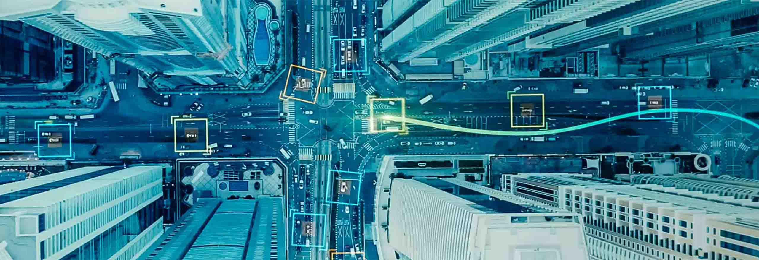 overhead view of city street