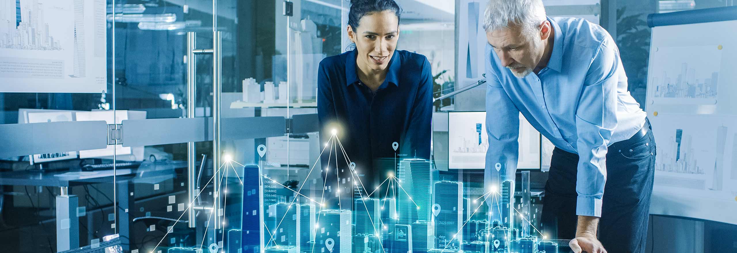 Architects with 3D building model